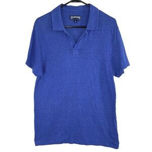 Vilebrequin Men's Medium Linen Polo Shirt Blue Short Sleeve French Luxury Resort